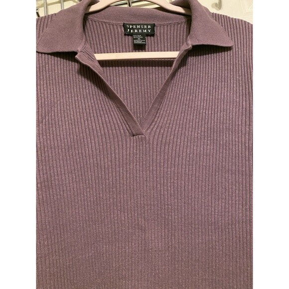 SPENSER JEREMY Silk Blend 3/4 Sleeve Collar Ribbed Sweater Top •XL• Purple - Picture 3 of 11